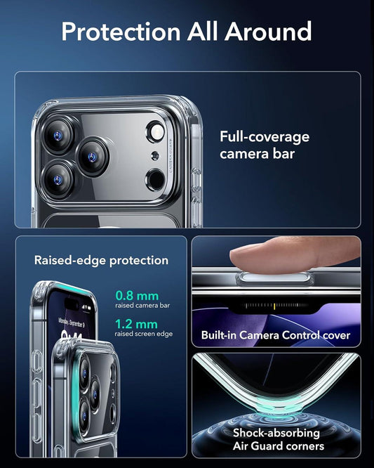 ESR iPhone 17 Pro Case Military-Grade Drop Protection Shock-Absorbing Air Guard Corners Camera Control Cover Magsafe Compatible Hybrid Series Clear Acrylic Magnetic Wireless Casing