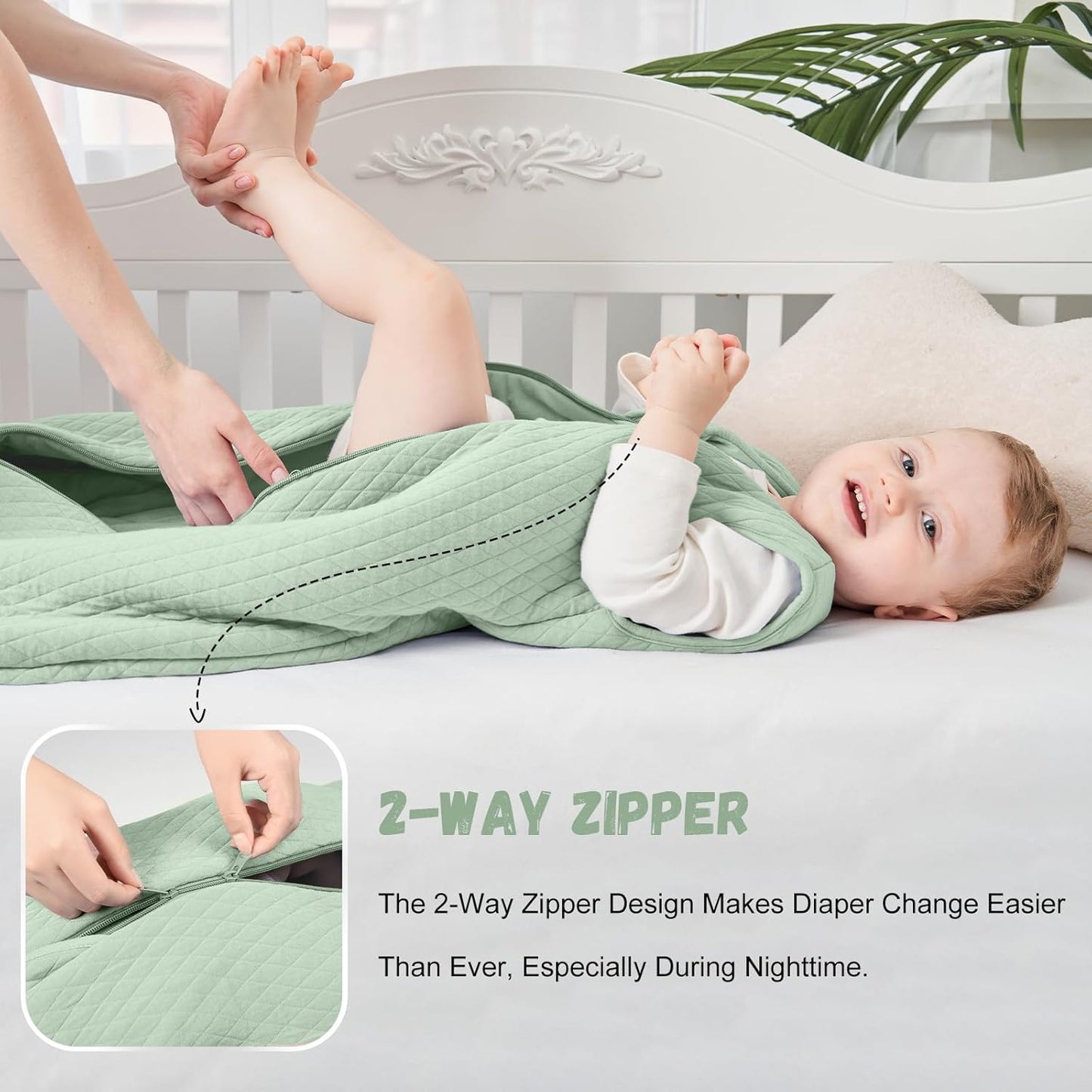 Baby Sleeping Bag 6-12 Months 100% Cotton TOG 2.5 Winter Toddler Sleep Sack Wearable Blanket for Infant Toddler Green