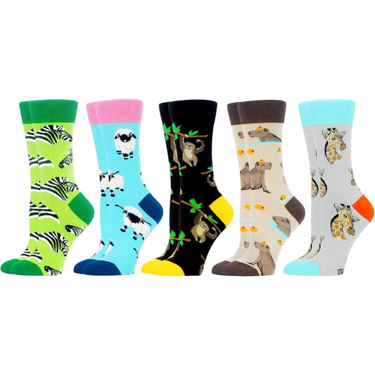 Wecibor 5 Pairs Women'S Funny Colorful Novelty Pattern Combed Cotton Socks WeciBor