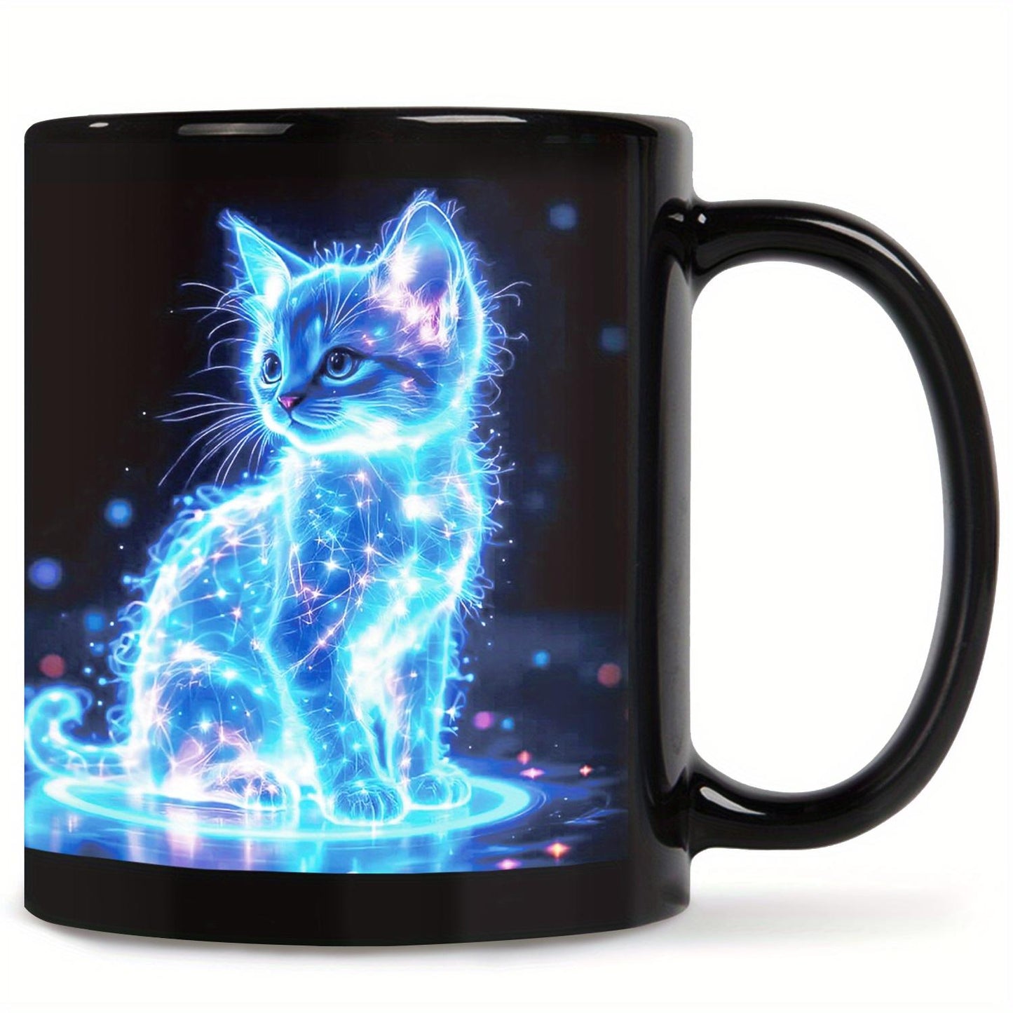1pc Enchanting Blue Cat Ceramic Coffee Mug – Glowing Neon Design, Reusable Drinkware for All Seasons, Perfect Gift for Birthdays, Holidays, Christmas, New Year, Valentine'S Day, Coffee Bar Accessories