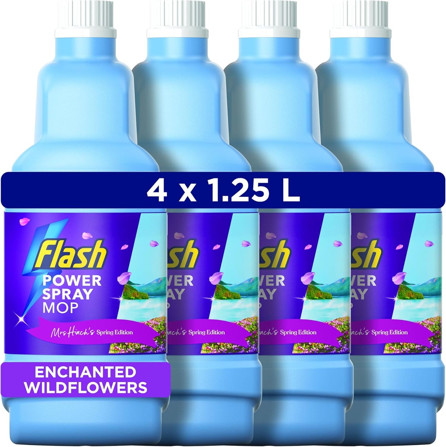 Flash Power Spray Mop Floor Cleaner Citrus Fresh 4 x 1.25L Quick Dry Multi-Surface Cleaning Liquid Safe on All Finished Floors - Household