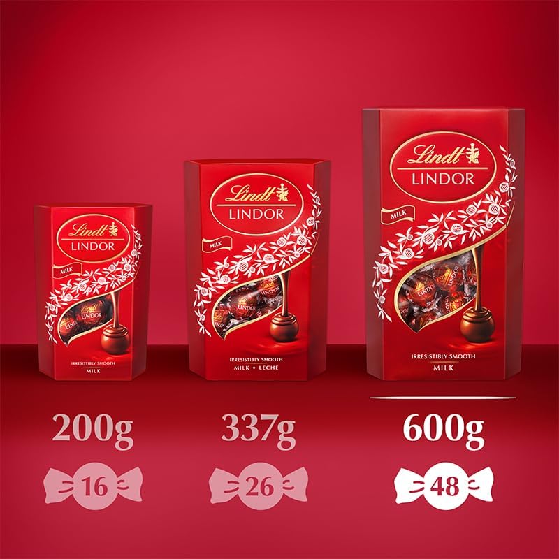 Lindt Lindor Milk Chocolate Truffles Box Extra Large - Approx 48 Balls, 600G - Chocolate Truffles with a Smooth Melting Filling - Gift Present or Sharing Box - Easter, Birthday, Congratulations