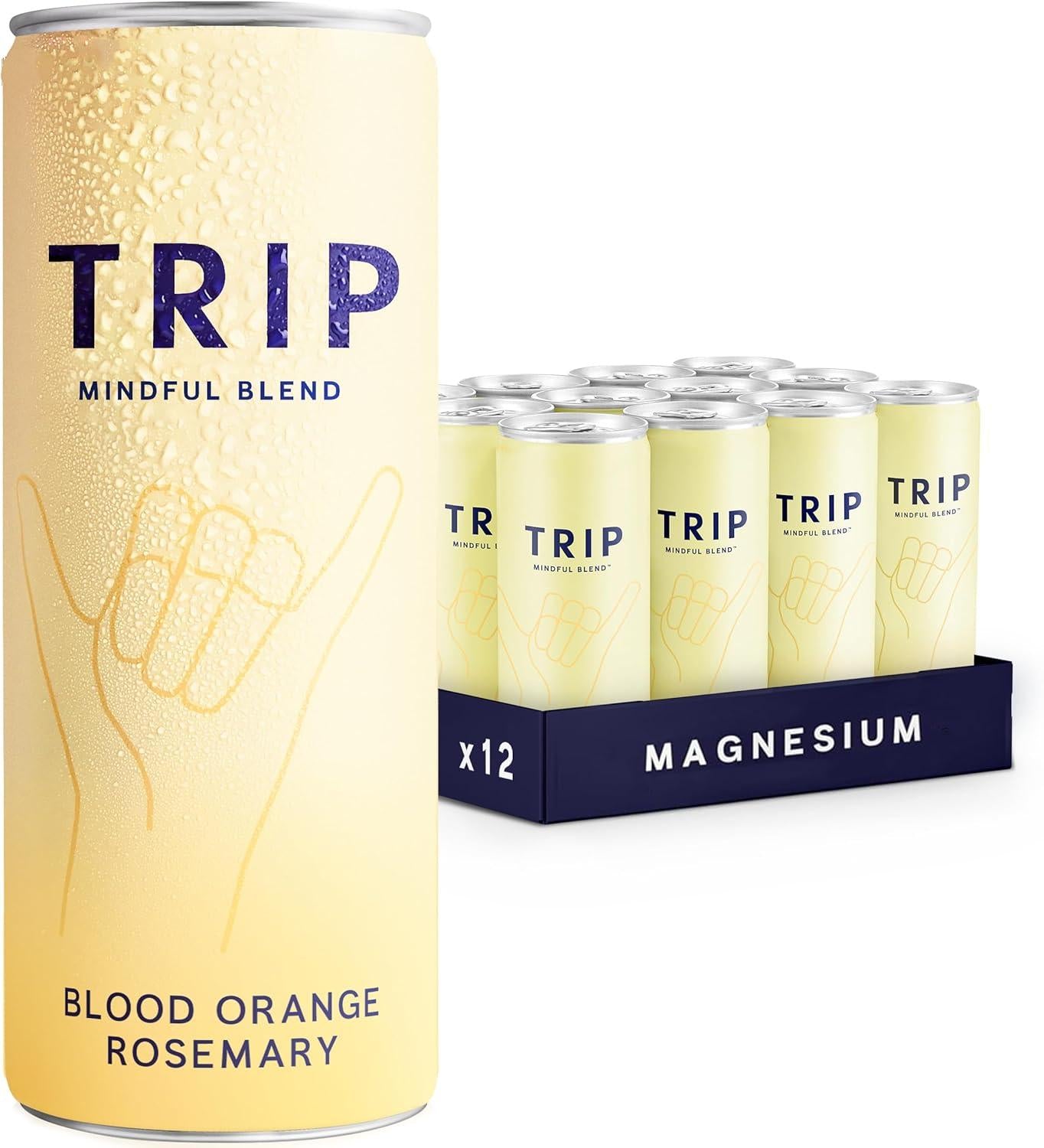 TRIP Mindful Blends - Blood Orange Sparkling Drink with 1440MG Magnesium + Lion’S Mane + Chamomile + Lemon Balm. Low Calorie, No Added Sugar and Vegan (Pack of 12 X 250Ml)