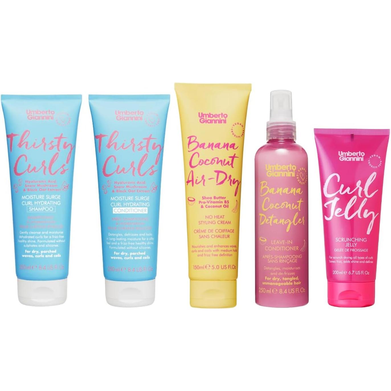 Umberto Giannini Curl Jelly Hair Kit - Includes 4 Products to Wash + Style Your Curls - Cult Favorite Curl Jelly - Shampoo, Conditioner, Curl Cream - for Curls, Waves & Coils