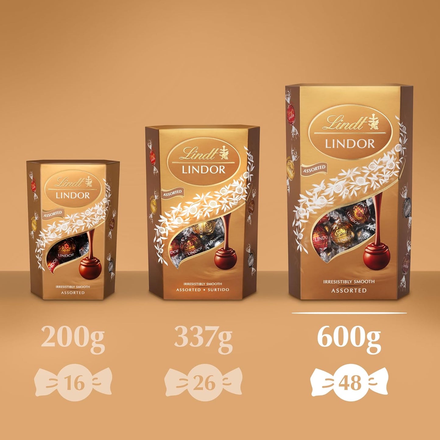 Lindt Lindor Assorted Chocolate Truffles Box Extra Large - Approx 48 Balls, 600G - Chocolate Truffles with a Smooth Melting Filling - Gift Present or Sharing Box - Easter, Birthday, Congrats