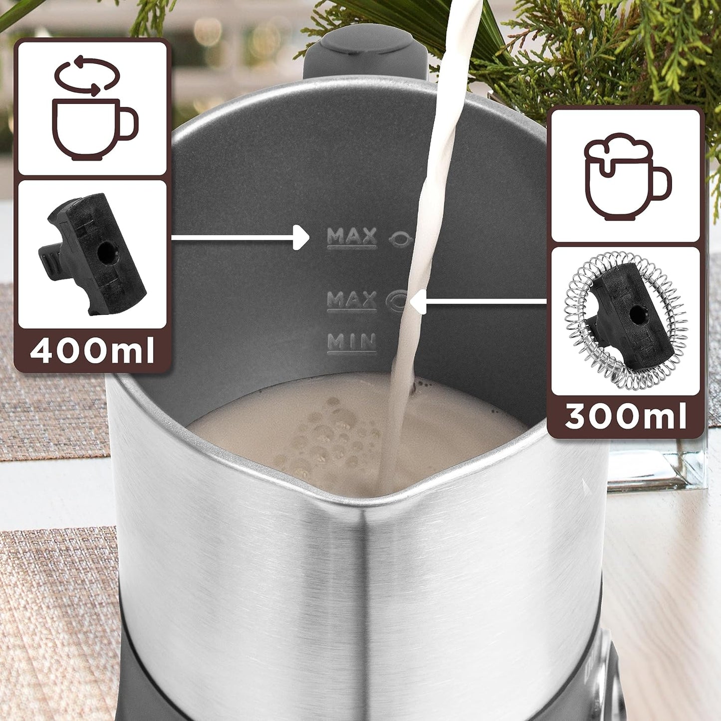 Duronic Milk Frother Electric MF300 Coffee Mixer Whisk Automatic Warmer Foam