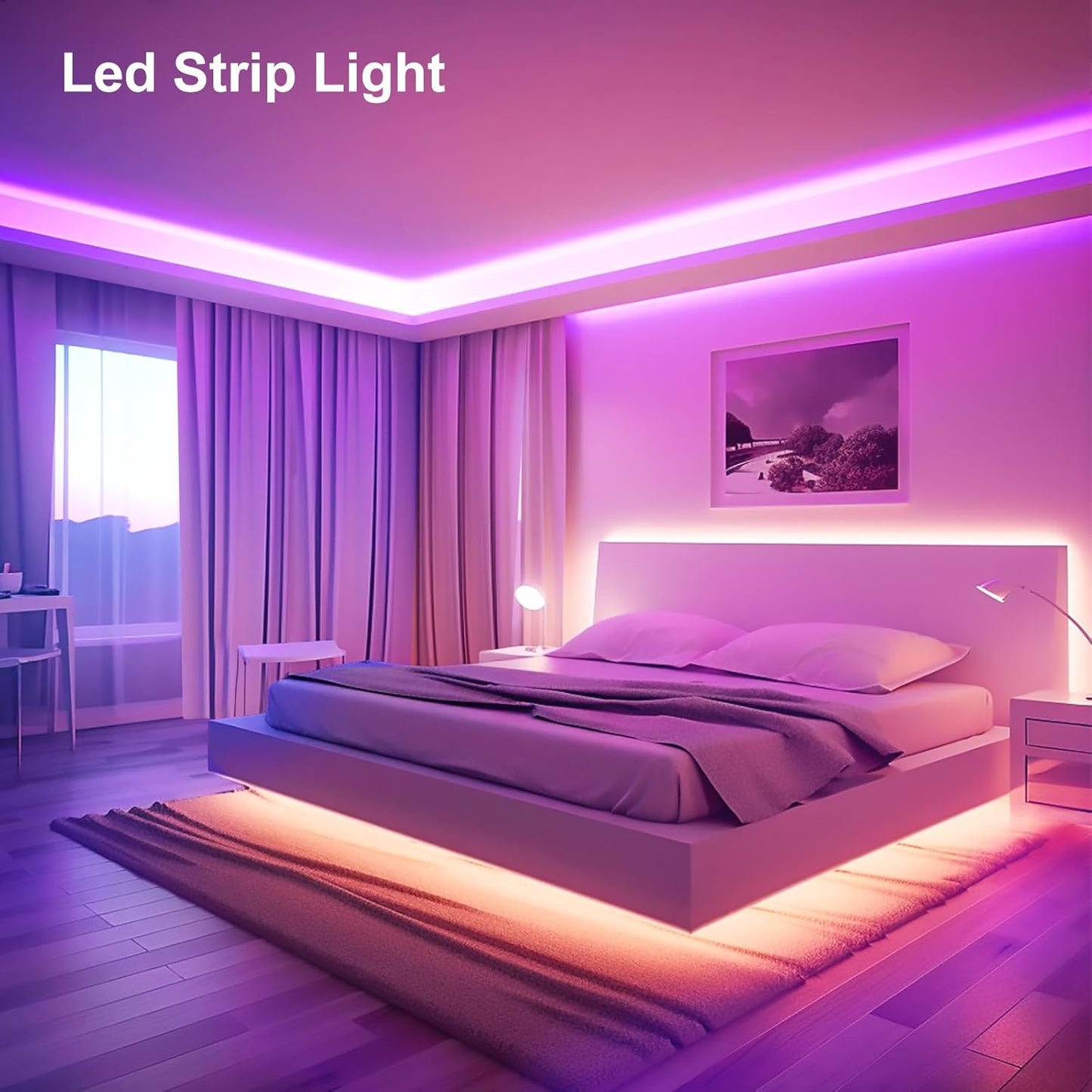 LED Strip Light 5M, RGB Music Sync Colour Changing LED Lights for Bedroom, Smart Ambient Lights with Bluetooth App & Remote Control, Flexible Design for Gaming, Ceiling, and Home Decoration unbranded