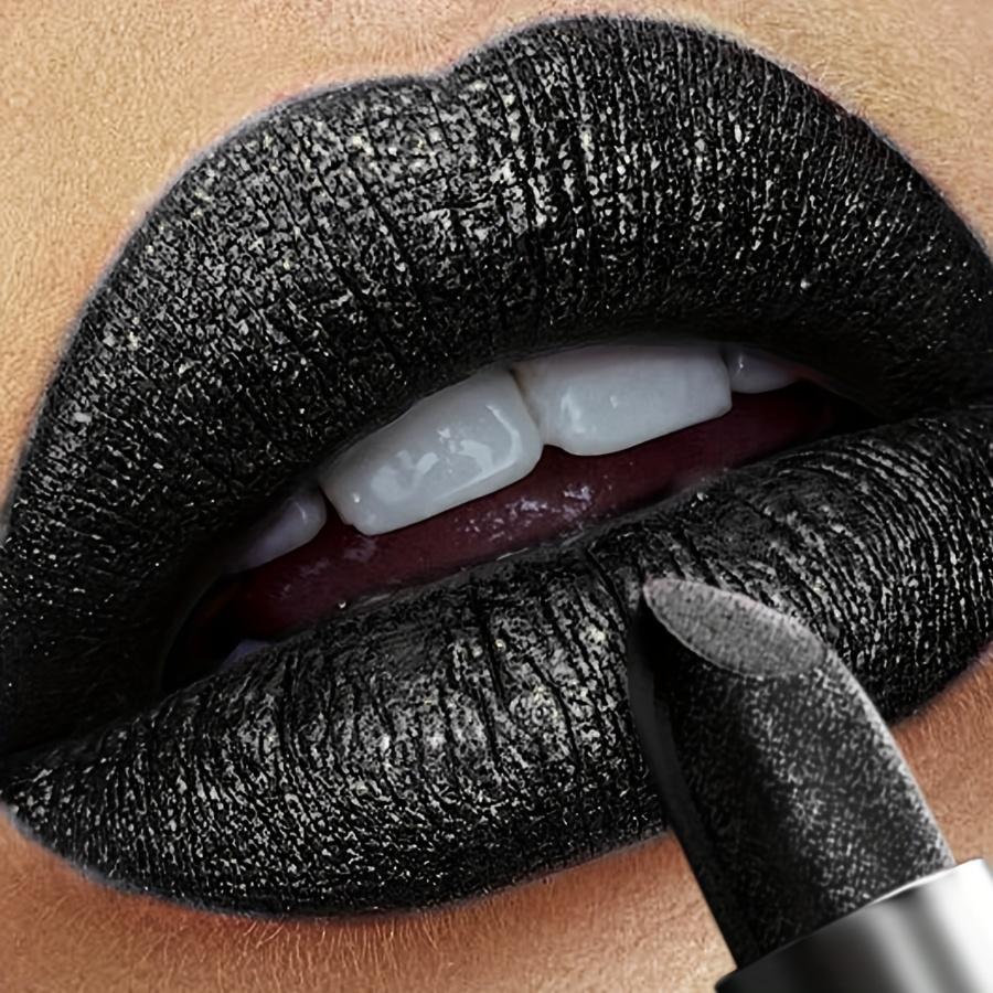 Halloween Waterproof, Long-Lasting 1pc Shimmering Black Lipstick | Pearlescent Lip Gloss, Easy to Apply, Non-Sticky Paste for All Skin Types, Shiny Finish