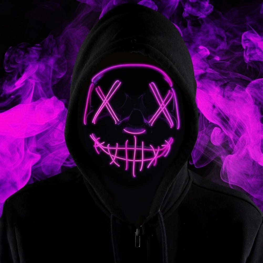 HATFRYF Halloween Masks, Horror LED Mask, Light up Mask, Scary Masks with 3 Lighting Modes, Rave Face Masks Costume for Kids Men Women Halloween Christmas Carnival Festival Cosplay Party