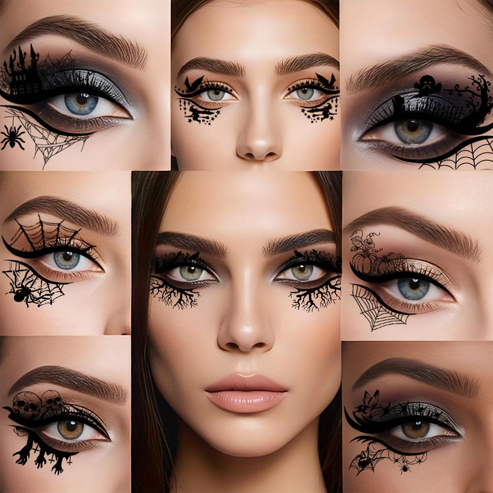 12pcs Halloween Eye Makeup Stickers, Waterproof and Removable Eyeshadow Replacement Kit, Halloween Party Supplies, Pumpkin Spider Bat Witch