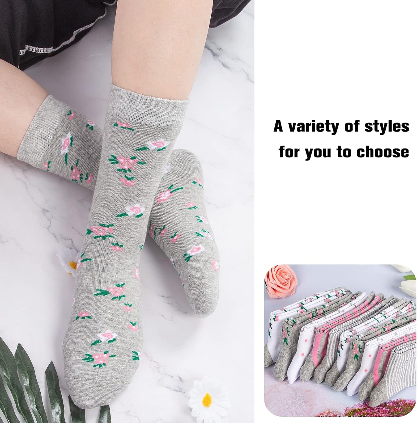 Chalier 10 Pairs Womens Socks Cotton Soft Ladies Patterned Stripes and Spotts Socks for Womens Girls, Orange, One Size