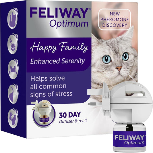 FELIWAY Optimum 30 Day Cat Calming Odourless Plug in Pheromone Diffuser Starter Kit, 48Ml - Helps Solve Signs of Stress in Cats & Kittens, Veterinary Recommended, Drug-Free, Clinically Proven Feliway