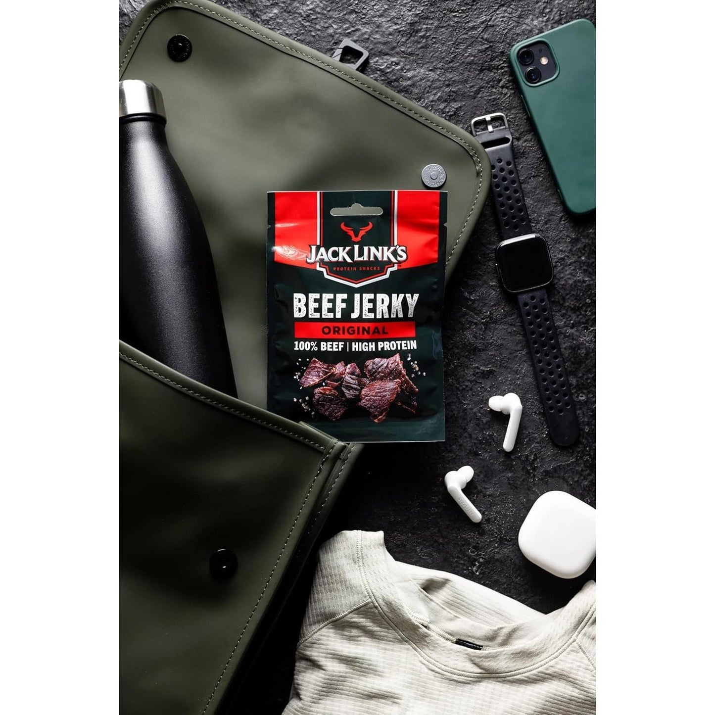 Jack Link'S Beef Jerky, Original Flavour High Protein Meat Snack, Multipack Box of 12 X 25G Packs Link Snacks Inc