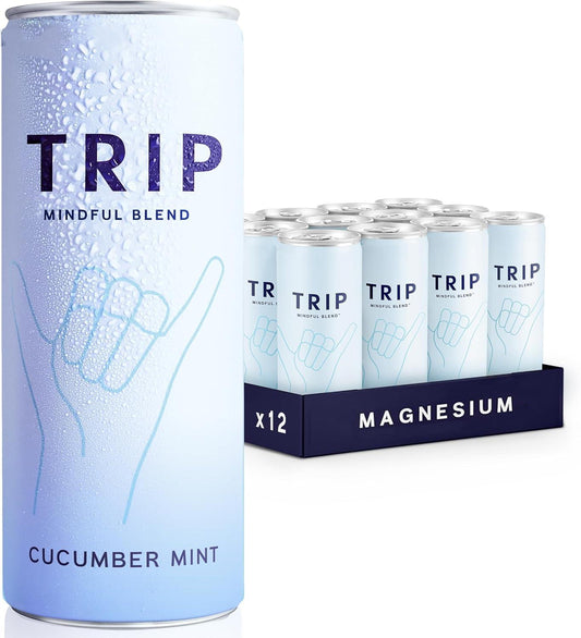 TRIP Mindful Blends Cucumber Mint Sparkling Drink with 1440MG Magnesium Lion’s Mane Chamomile Lemon Balm Low Calorie Vegan Pack of 12 X 250ml UK Crafted Beverage