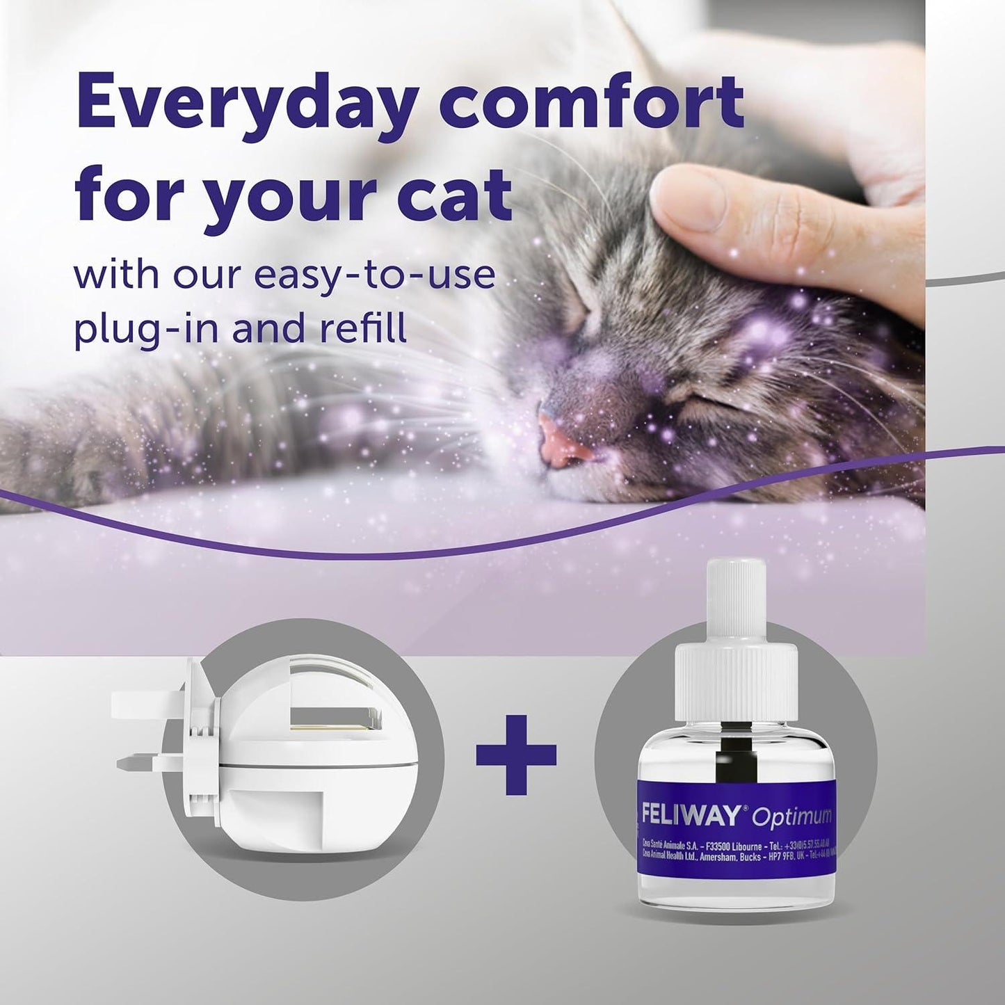 FELIWAY Optimum 30 Day Cat Calming Odourless Plug in Pheromone Diffuser Starter Kit, 48Ml - Helps Solve Signs of Stress in Cats & Kittens, Veterinary Recommended, Drug-Free, Clinically Proven Feliway