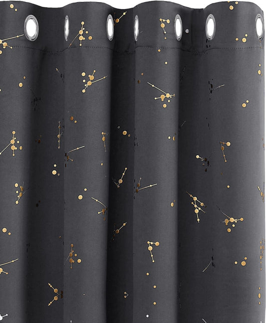 Deconovo Eyelet Blackout Curtains, Gold Constellation Printed Curtains Thermal Insulated
