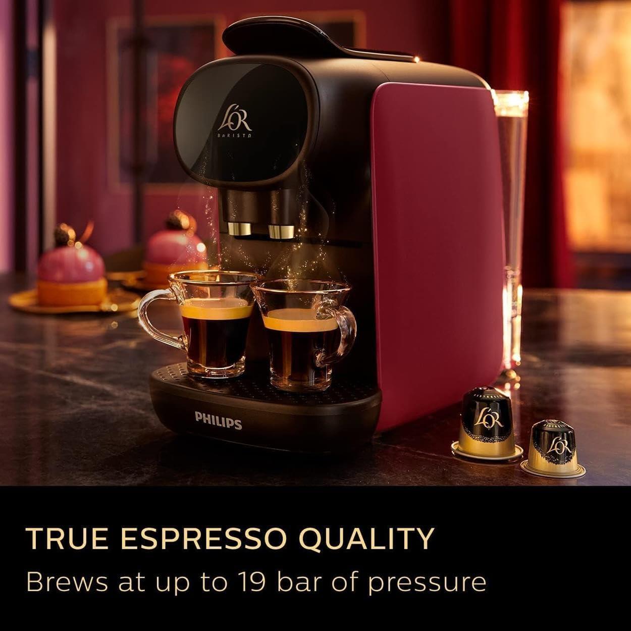 L'OR BARISTA Sublime Coffee Capsule Machine by Philips, for Double or Single Capsule, Red (LM9012/50)