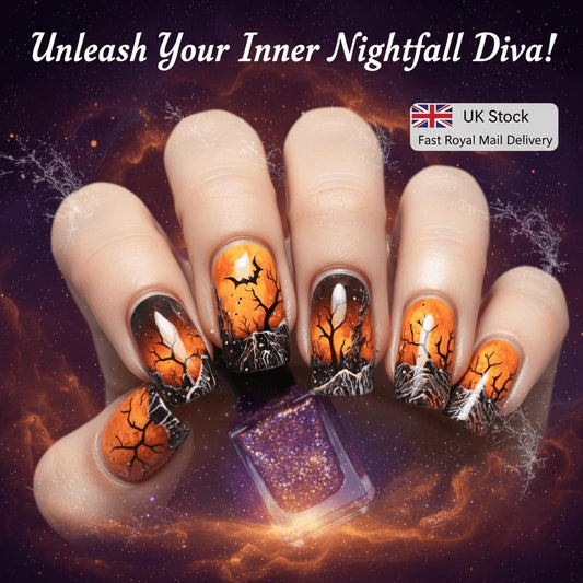 24pcs Halloween Press-On Nails - Black & Orange  Fake Nails Halloween Nail Art