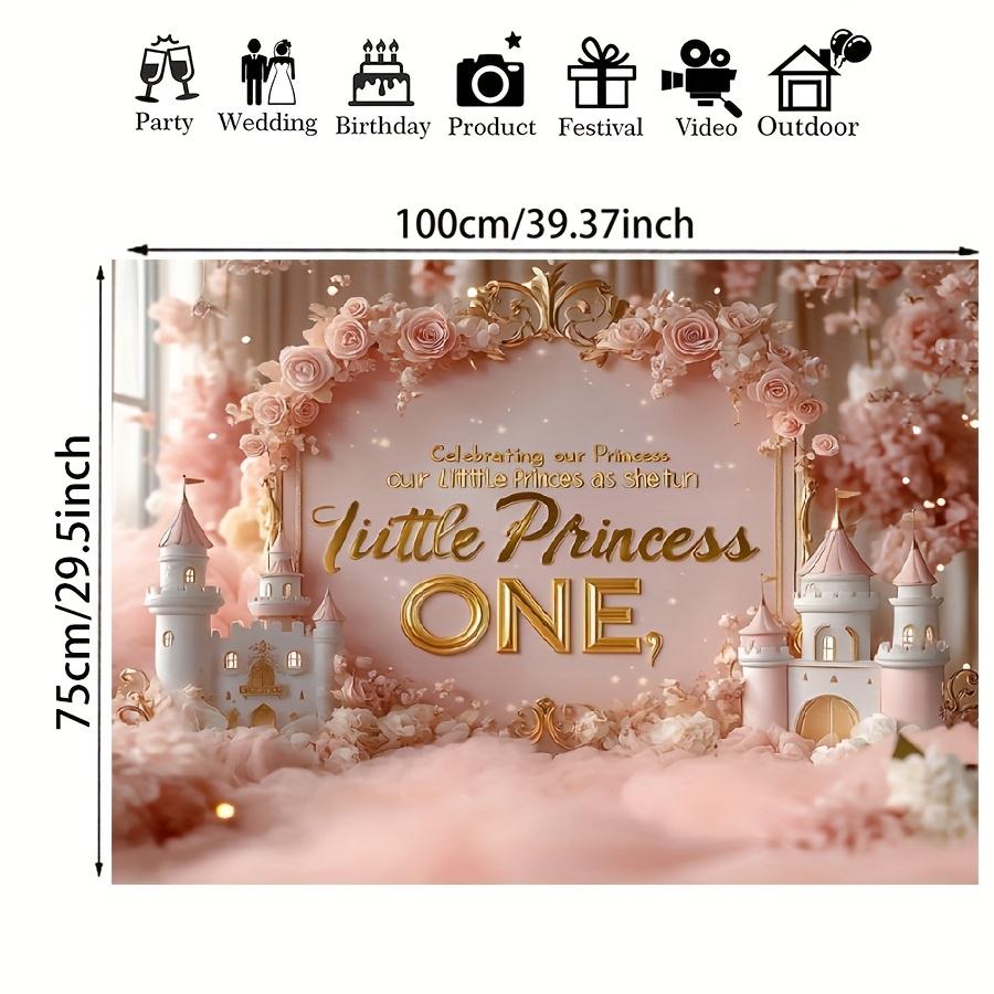 Charming Pink Floral And Castle-Themed Happy Birthday Backdrop - a Durable Vinyl Banner Featuring a 'Little Princess Is One' Design, Perfect for Commemorative Photos, Cake Tables, Outdoor Celebrations, And Birthday Party Decorations.