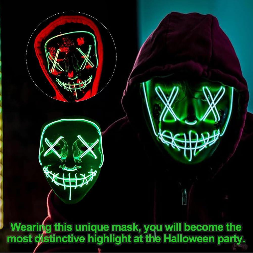 HATFRYF Halloween Masks, Horror LED Mask, Light up Mask, Scary Masks with 3 Lighting Modes, Rave Face Masks Costume for Kids Men Women Halloween Christmas Carnival Festival Cosplay Party