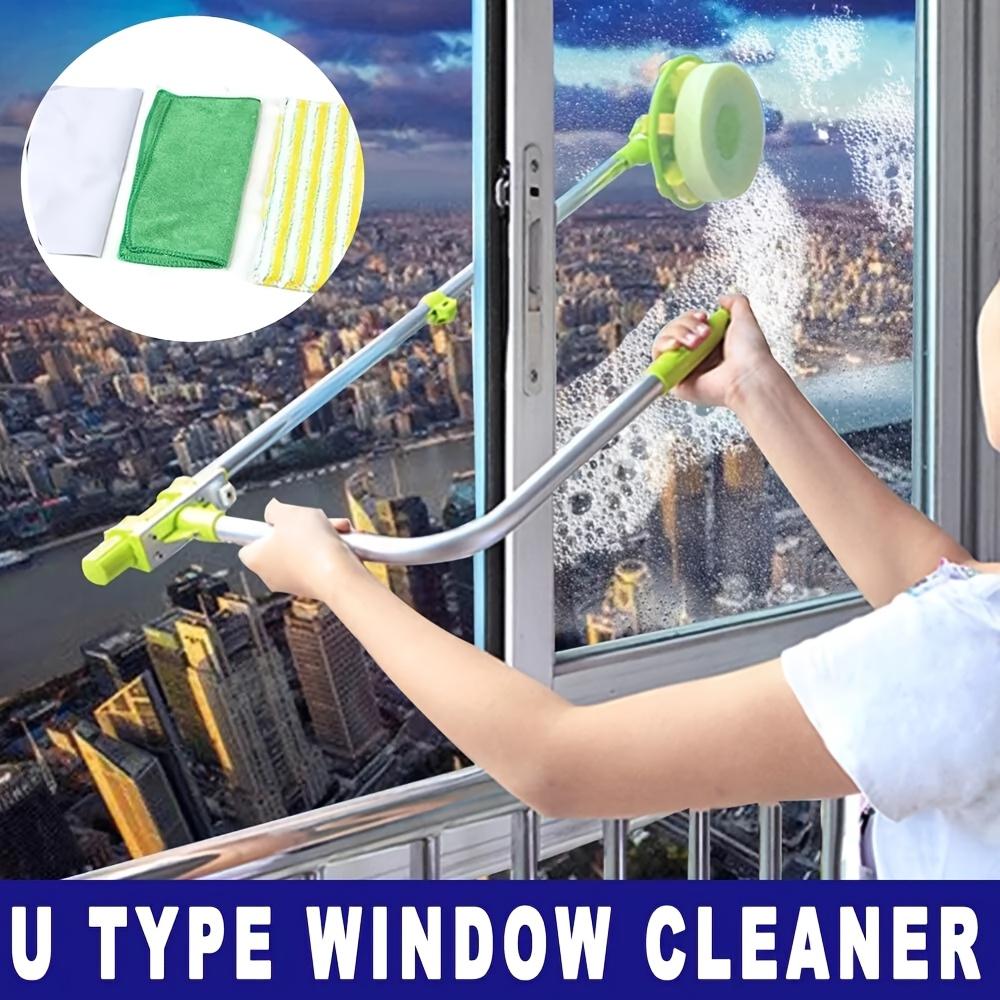 DayPlus 2-in-1 Telescopic Window Cleaner Kit, U-Shaped Squeegee with Wiper Blade, Extendable 1.4m Pole, Multi-Scene Use for Glass, Walls, Floors, with Plastic Material for Home & Office