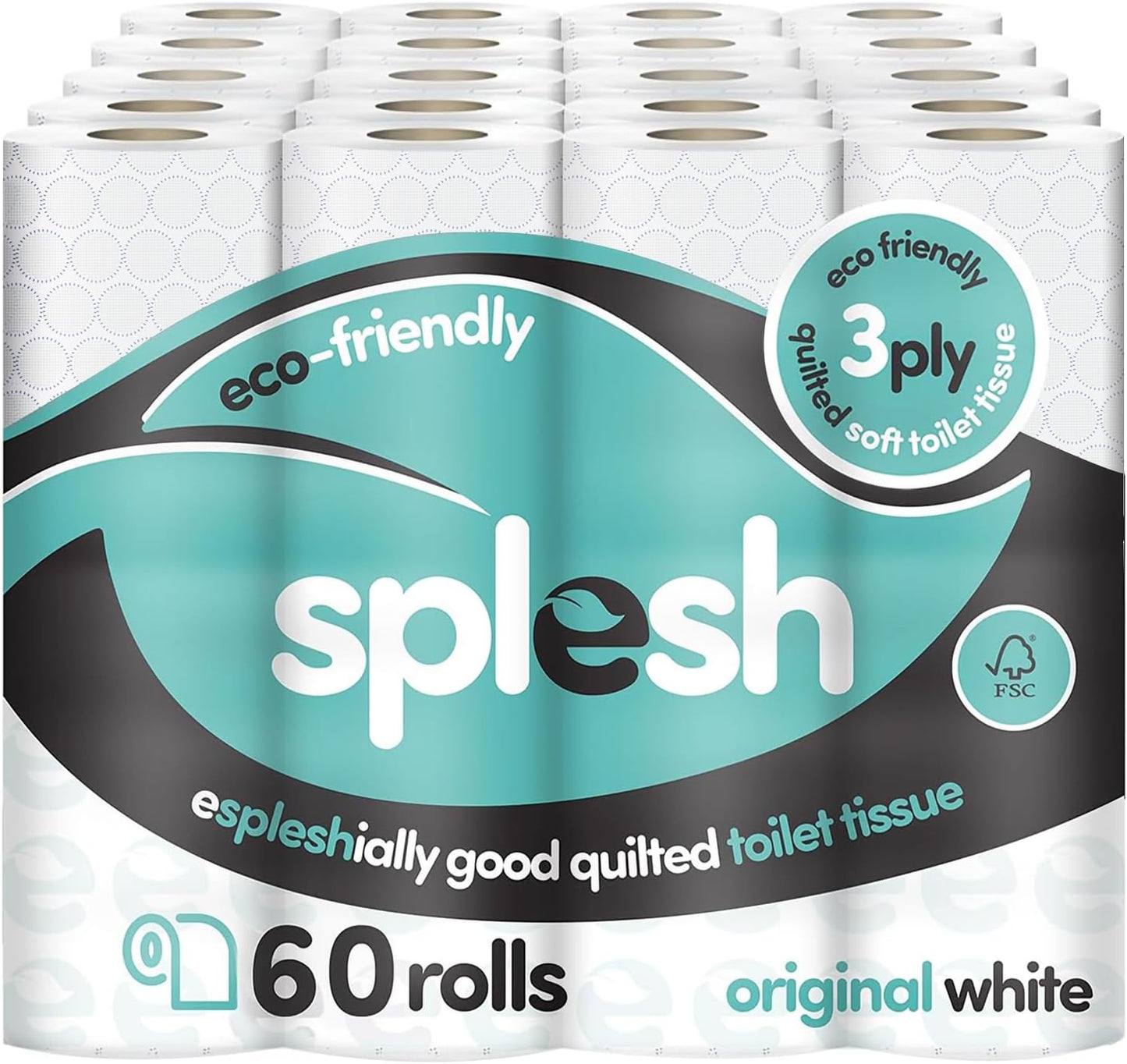 Splesh by Cusheen 3-Ply Toilet Roll - Unscented (72 Pack) Soft, Quilted Bulk Toilet Rolls, Toilet Tissue and Loo Rolls – Eco-Friendly Toilet Paper Sustainably Crafted in the UK