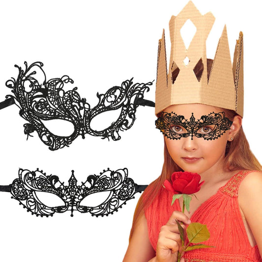 Jiakalamo Sexy Masquerade Masks, 2Pcs Black Lace Eye Mask Mardi Gras Masks Lace Prom Masks for Party Evening Prom Ball Bachelorette Party