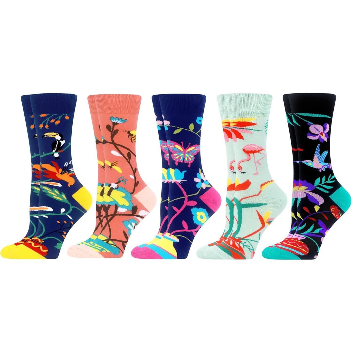 Wecibor 5 Pairs Women'S Funny Colorful Novelty Pattern Combed Cotton Socks WeciBor