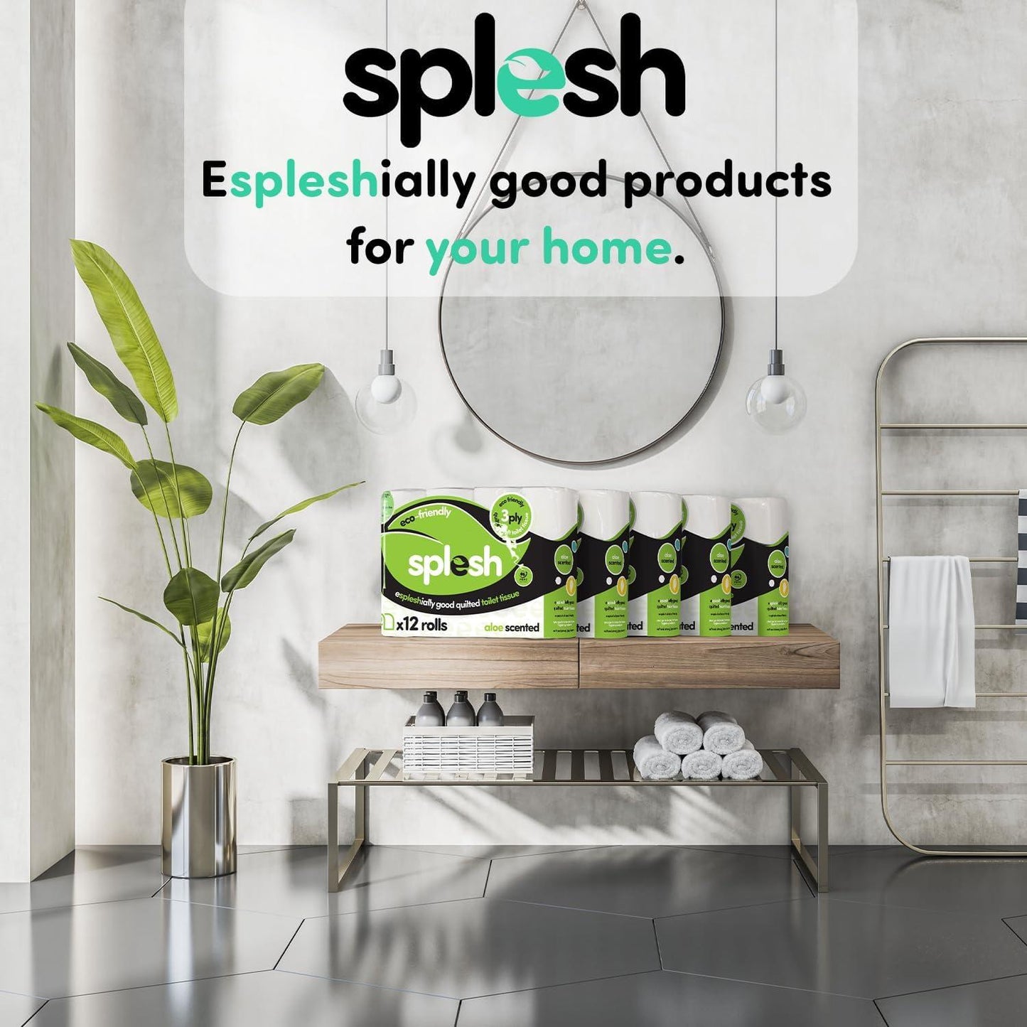 Splesh by Cusheen 3-Ply Toilet Roll - Aloe Vera Fragrance (72 Pack) Soft, Quilted Bulk Toilet Rolls, Toilet Tissue and Loo Rolls – Eco-Friendly Toilet Paper Sustainably Crafted in the UK