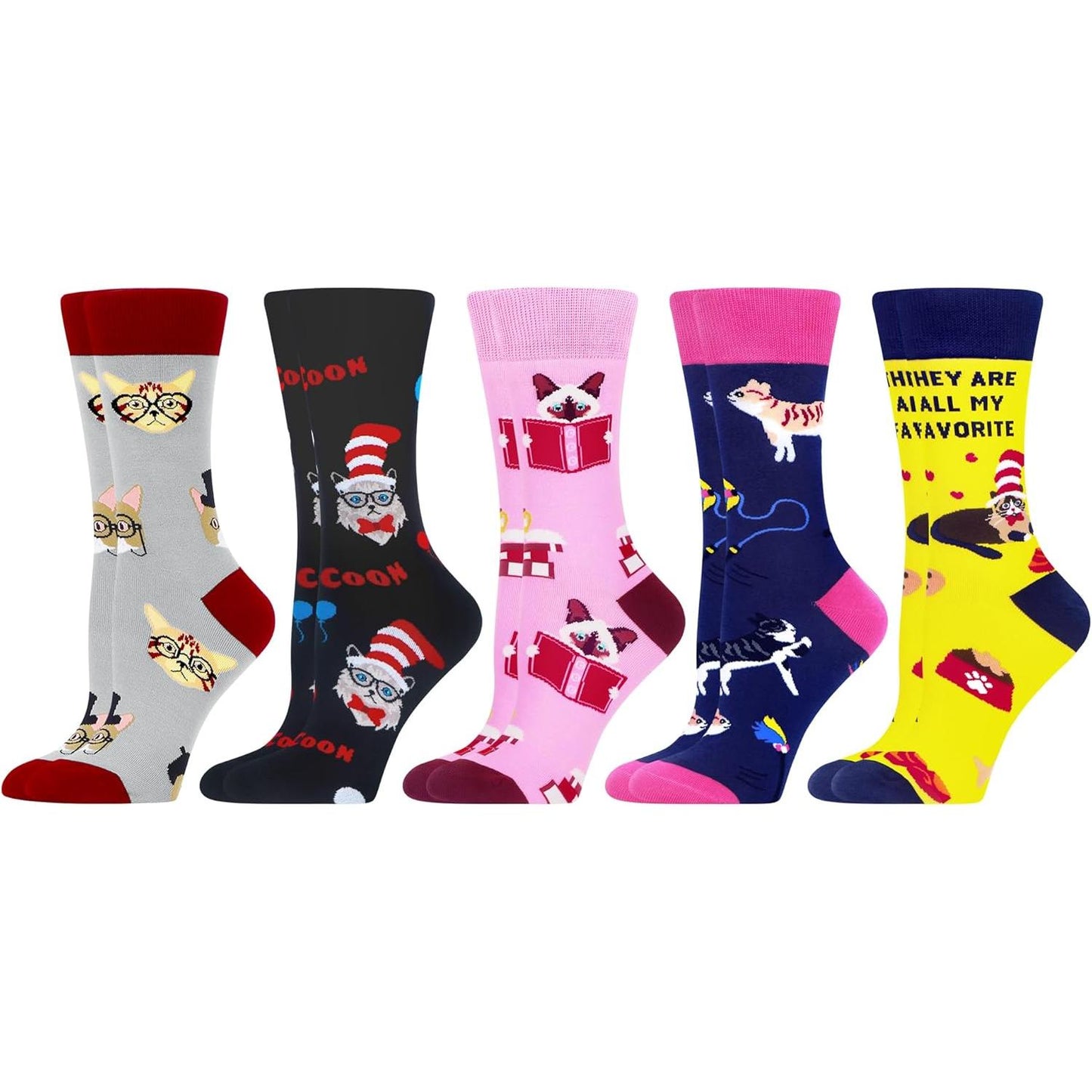 Wecibor 5 Pairs Women'S Funny Colorful Novelty Pattern Combed Cotton Socks WeciBor