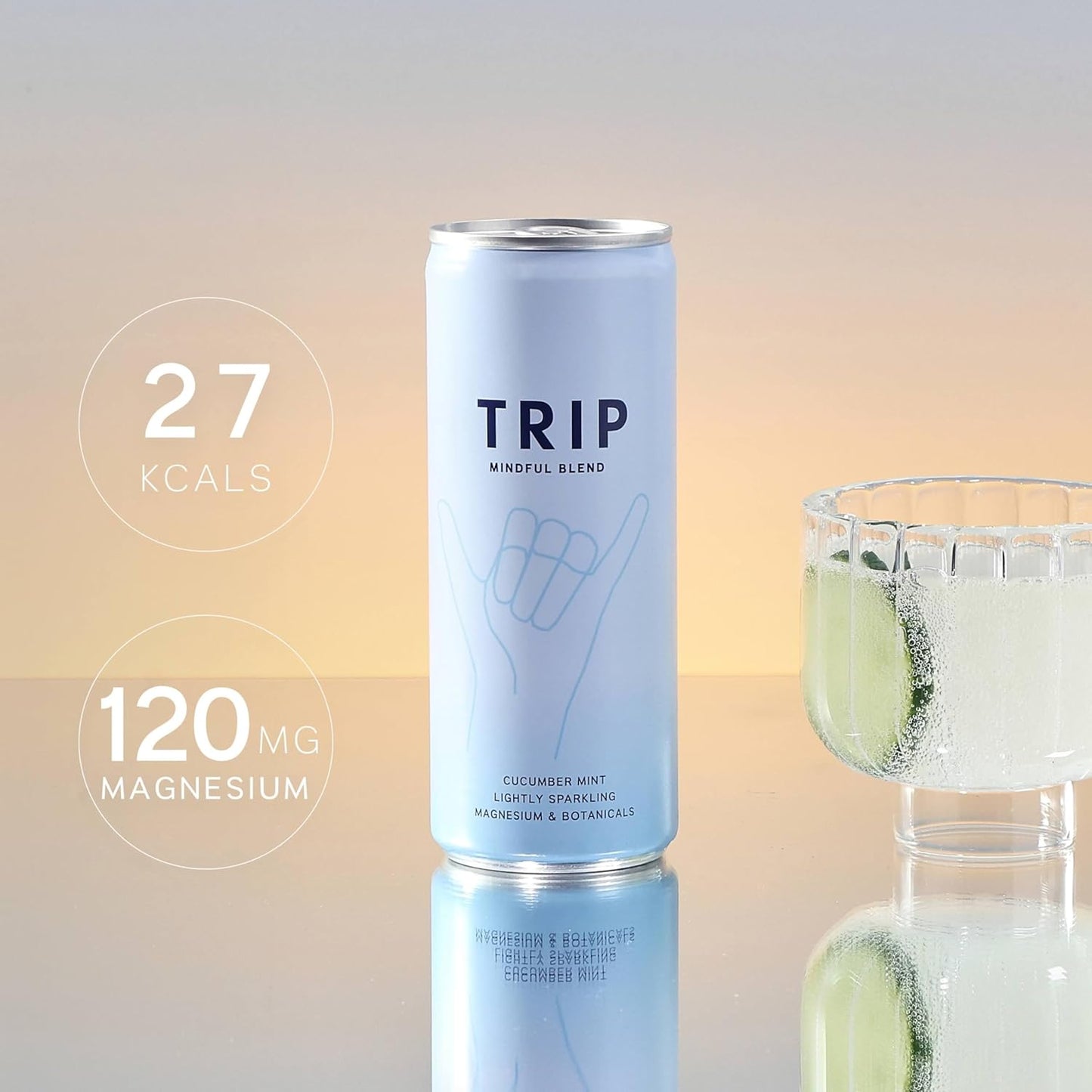 TRIP Mindful Blends Cucumber Mint Sparkling Drink with 1440MG Magnesium Lion’s Mane Chamomile Lemon Balm Low Calorie Vegan Pack of 12 X 250ml UK Crafted Beverage