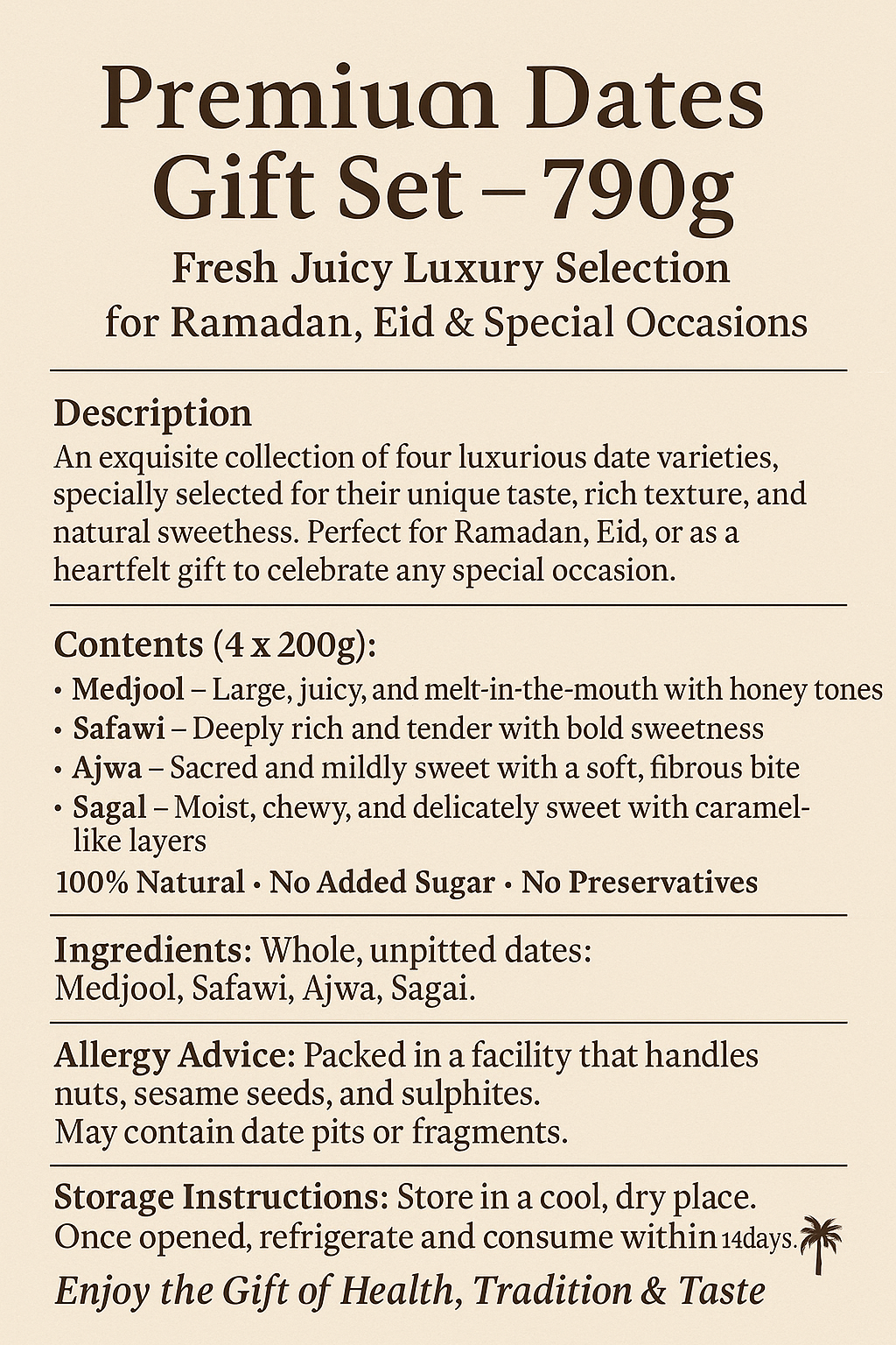 Premium Medjool, Safawi, Ajwa & Sagai Dates Gift Set – Fresh, Juicy & Luxury 790