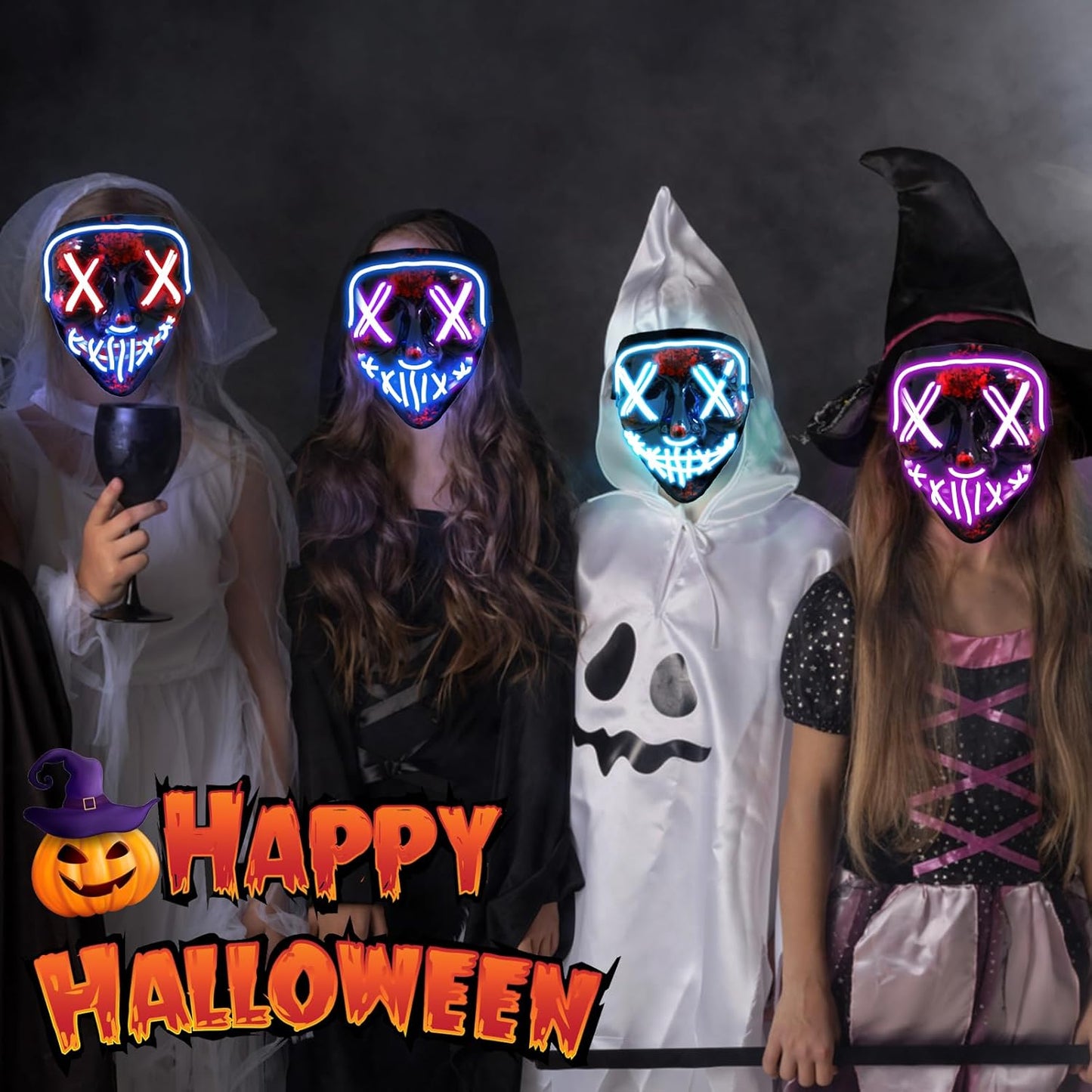 Jsdoin Halloween Masks, Scary LED Purge Mask, Light up Mask Cosplay, LED Rave Face Mask Costume 3 Lighting Modes, Halloween Face Masks for Men Women Kids