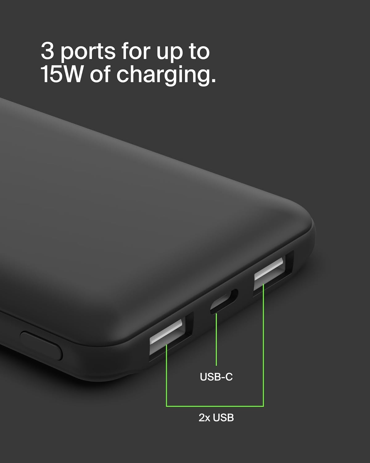 Belkin 10000Mah Portable Power Bank, 10K USB-C Portable Charger with 1 USB-C Port and 2 USB-A Ports, Battery Pack for up to 15W Charging for Iphone, Samsung Galaxy, Airpods, Ipad, and More - Black