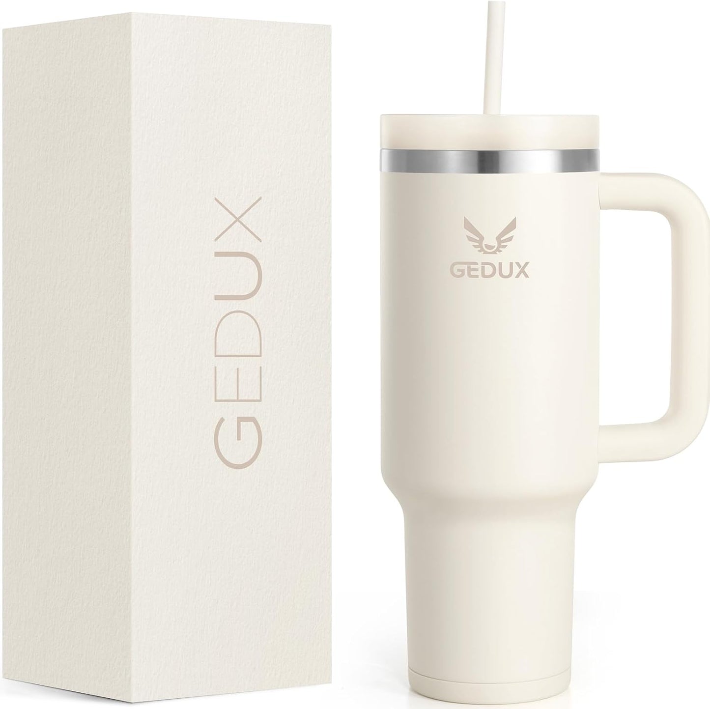 Gedux 1200Ml Tumbler with Handle, 2-In-1 Leak Proof Lid (Straw/Flip), Insulated Water Bottle, Stainless Steel Tumbler with Non-Slip Silicone, Wide Mouth Travel Mug Cupholder Friendly Dishwasher Safe