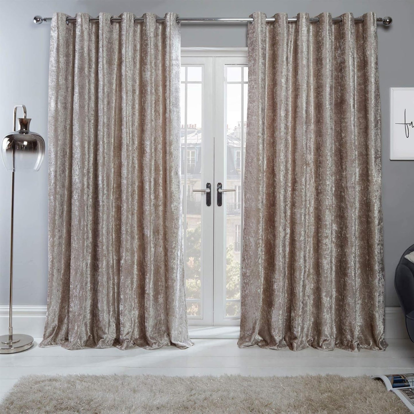 Sienna 2 Panel Crushed Velvet Curtain Eyelet Ring Top Pair of Fully Lined Curtains, Soft Luxury Thermal Insulated Curtains Window Treatment 46" X 54", Charcoal Grey