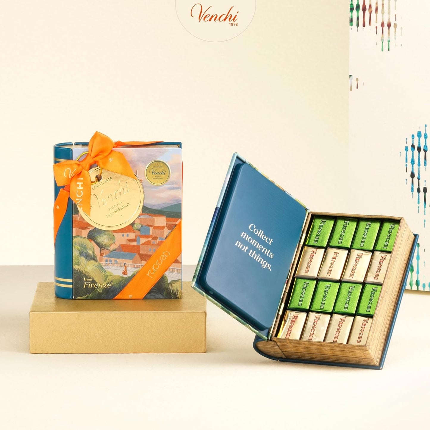 Venchi – Mini Tin Book Firenze with Cremini Chocolates, Classic 1878 and Pistachio Flavours, 6.06 Oz, Gluten-Free, No Artificial Colours, No Preservatives, Gift Idea