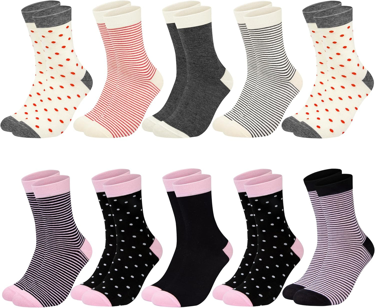 Chalier 10 Pairs Womens Socks Cotton Soft Ladies Patterned Stripes and Spotts Socks for Womens Girls, Orange, One Size