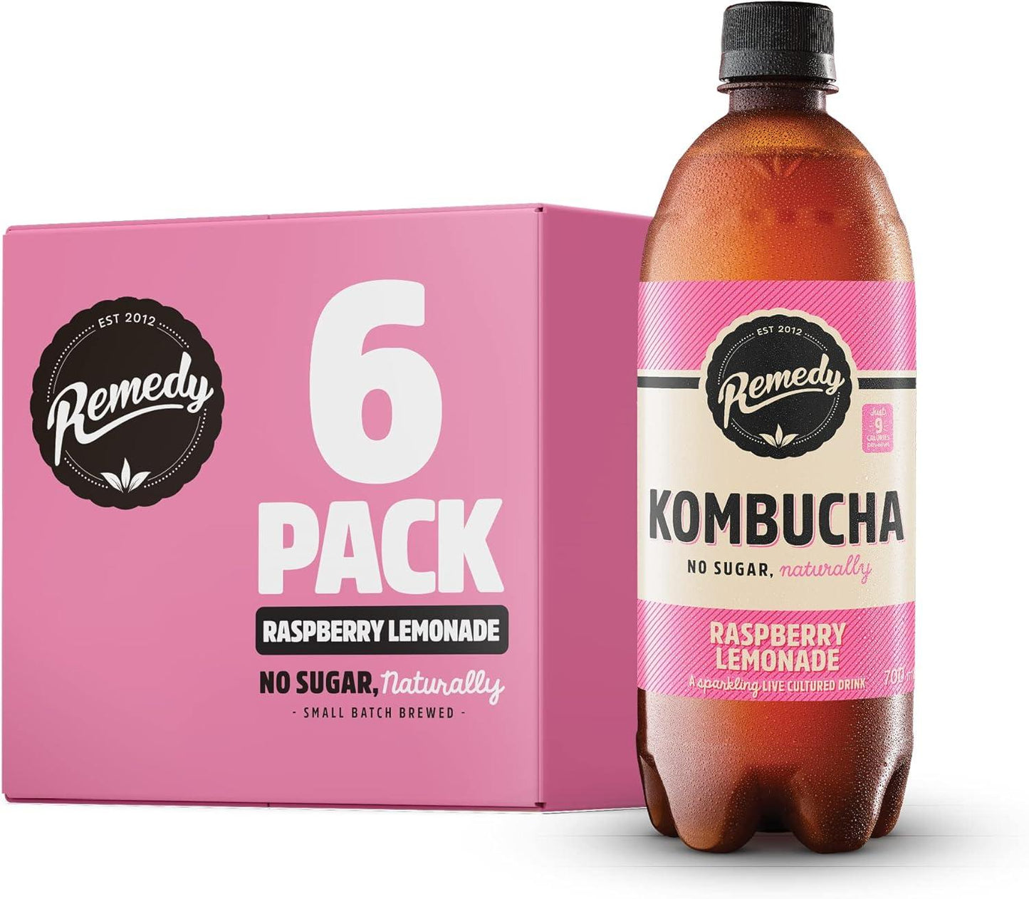 Remedy Kombucha  - Raspberry Lemonade - Sparkling Live Cultured Drink - Naturally Sugar Free Soft Drink - Prime Probiotic Drink for Gut Health - 12 X 250Ml REMEDY Kombucha