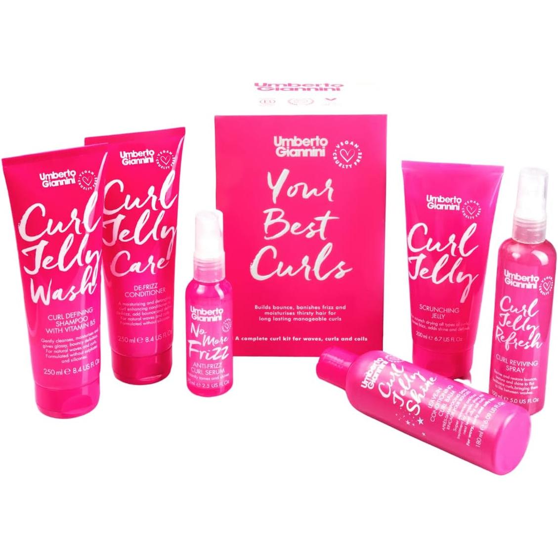 Umberto Giannini Curl Jelly Hair Kit - Includes 4 Products to Wash + Style Your Curls - Cult Favorite Curl Jelly - Shampoo, Conditioner, Curl Cream - for Curls, Waves & Coils