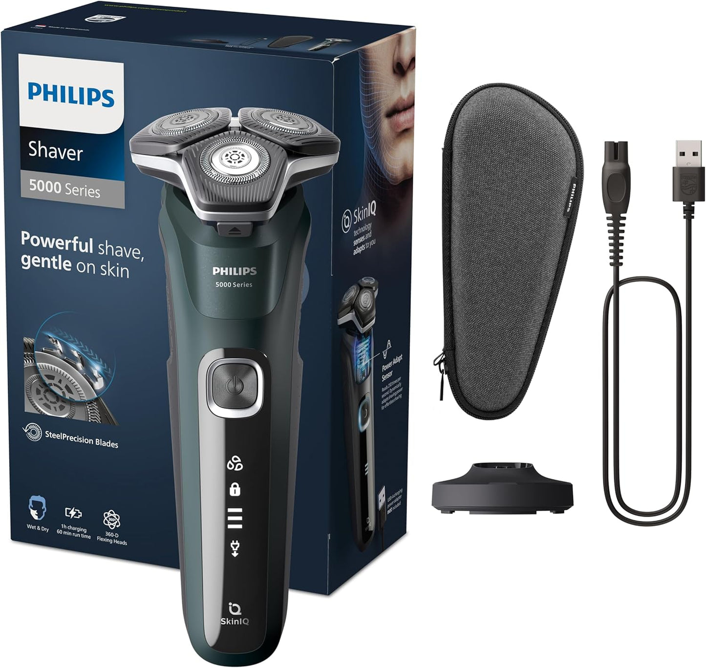 Philips Shaver Series 5000 - Wet & Dry Electric Men Shaver Charging Travel Case