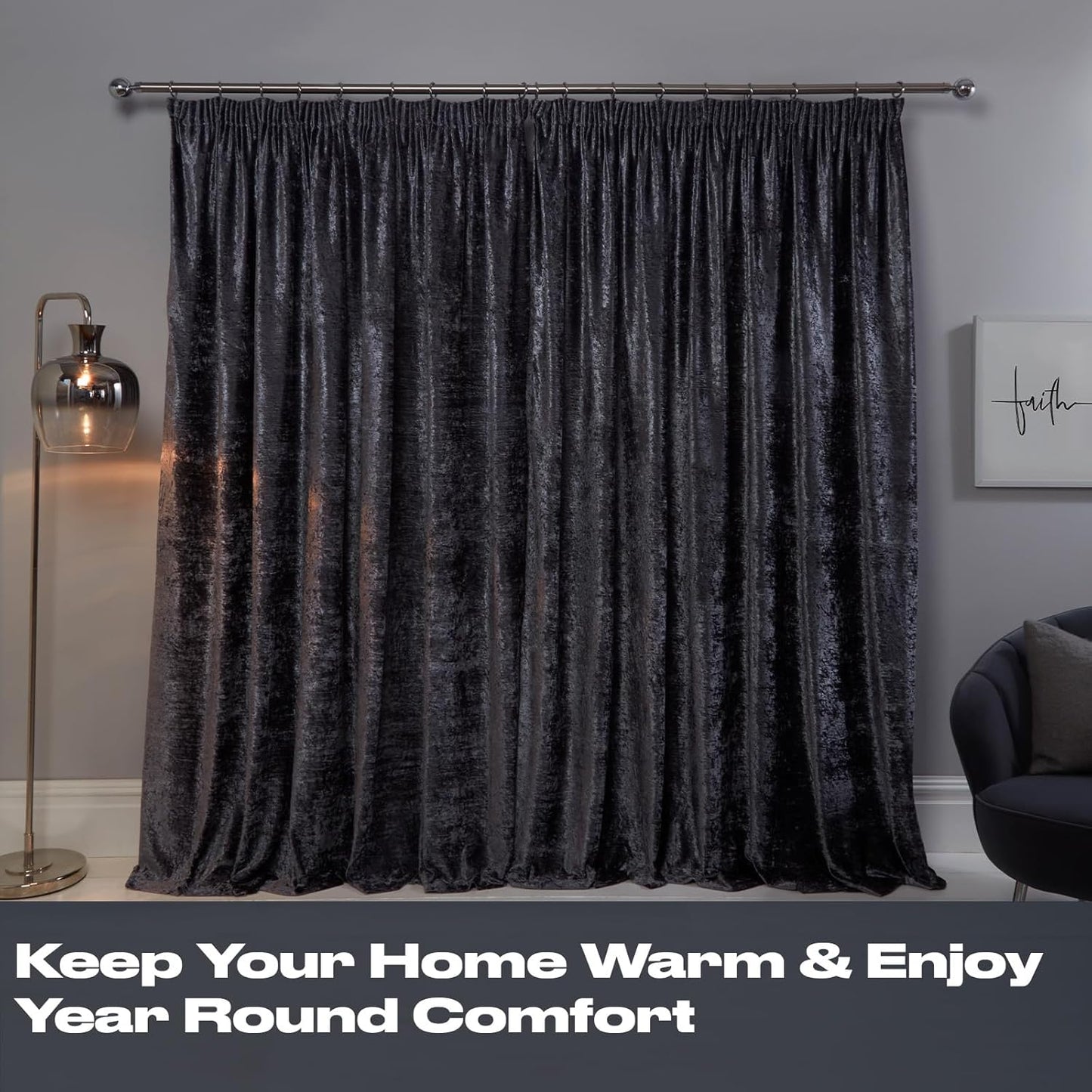 Sienna 2 Panel Crushed Velvet Curtain Eyelet Ring Top Pair of Fully Lined Curtains, Soft Luxury Thermal Insulated Curtains Window Treatment 46" X 54", Charcoal Grey