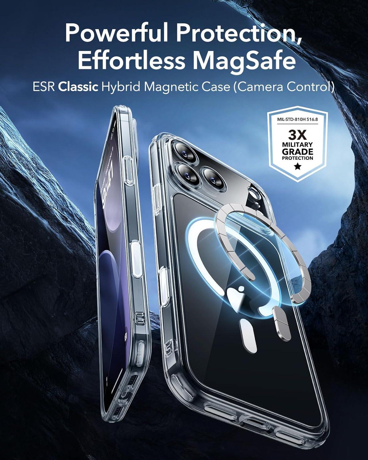 ESR iPhone 17 Pro Case Military-Grade Drop Protection Shock-Absorbing Air Guard Corners Camera Control Cover Magsafe Compatible Hybrid Series Clear Acrylic Magnetic Wireless Casing