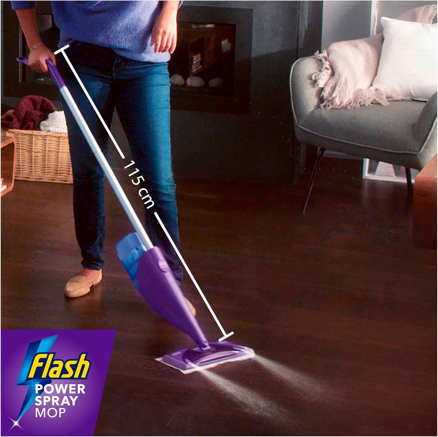 Flash Power Spray Mop Floor Cleaner Starter Kit (1 Washable + 17 Disposable Pads), All-In-One System for Your Floors