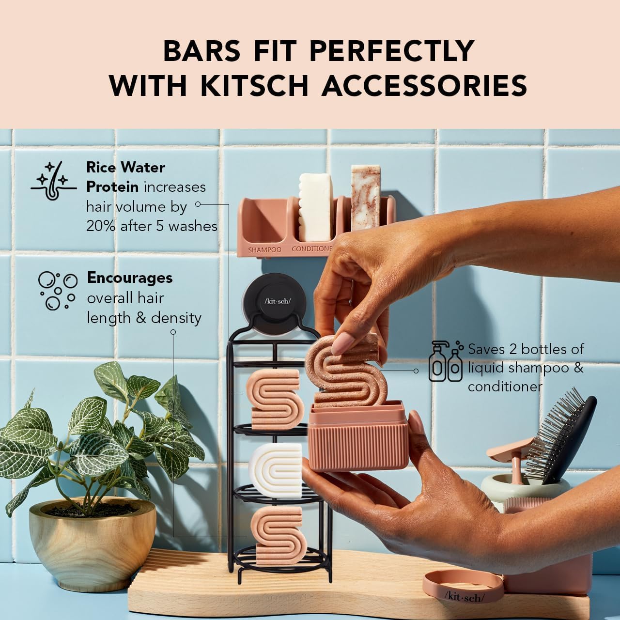 Kitsch Rice Water Shampoo & Conditioner Set - Solid Shampoo Bar & Conditioner Bar with Protein for Strengthening & Damage Repair - Paraben, Sulfate and Silicone Free - Nourishing Hair Care Set, 2Pcs