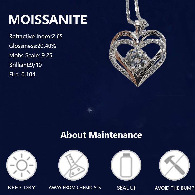 Genuine 925 Sterling Silver Heart Necklace Moissanite Women Love Pendant Gift UK