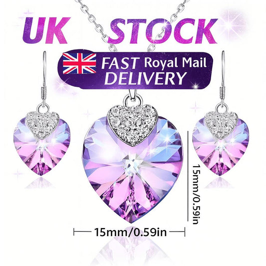Heart-Shaped Crystal Rhinestone Necklace & Earrings Jewellery Set Women Gift