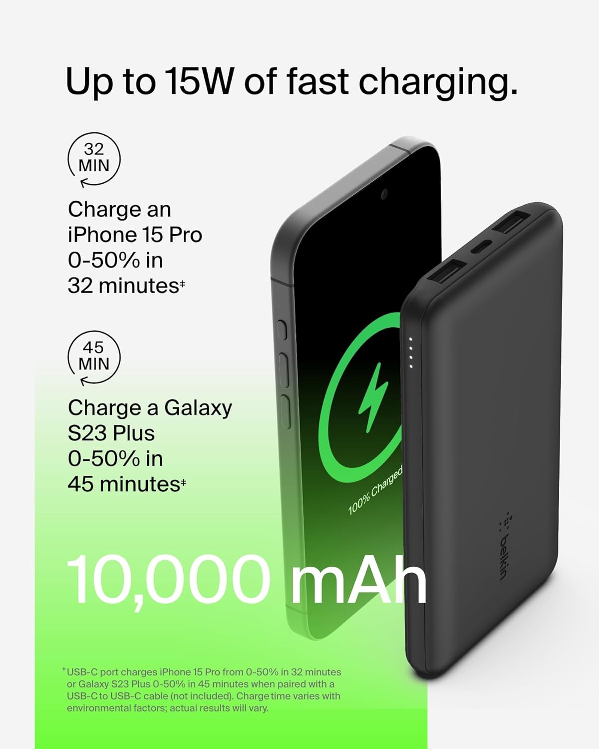 Belkin 10000Mah Portable Power Bank, 10K USB-C Portable Charger with 1 USB-C Port and 2 USB-A Ports, Battery Pack for up to 15W Charging for Iphone, Samsung Galaxy, Airpods, Ipad, and More - Black
