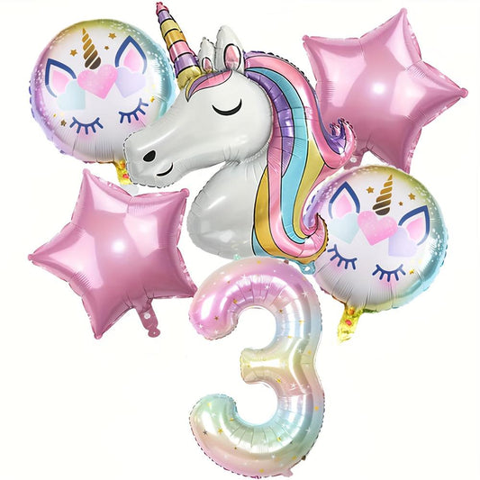 [Unicorn Balloon Set] 6pcs Unicorn Balloon Set - Star Numbers and Star Balloons, Durable and Reusable, Suitable for Birthday, Wedding, Anniversary, Halloween, Christmas Decorations, Party Supplies, Celebration Decor, Event Planners