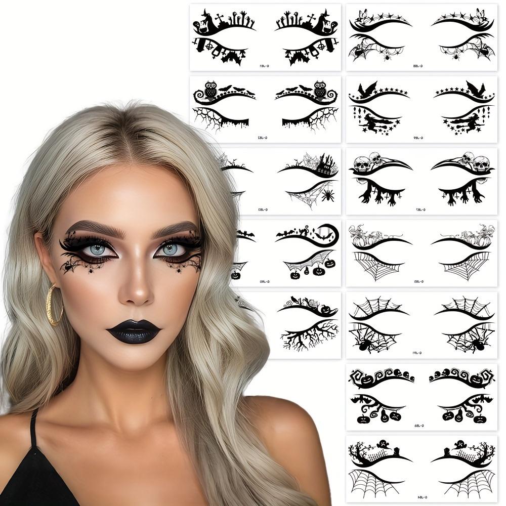 12pcs Halloween Eye Makeup Stickers, Waterproof and Removable Eyeshadow Replacement Kit, Halloween Party Supplies, Pumpkin Spider Bat Witch